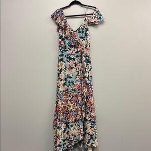 Lulu's Green and Floral Asymmetrical Sundress